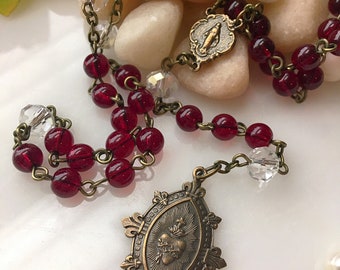 Sacred Heart of Jesus Chaplet, Bronze Chaplet of The Sacred Heart, Antique Style Catholic Chaplet, Vintage French Style Sacred Heart Rosary