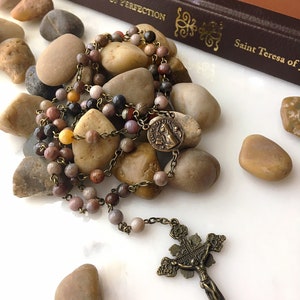 Bronze St. Teresa of Avila Rosary, Brown Multi Color Jasper Saint Teresa of Avila Rosary, Vintage Style Carmelite Rosary