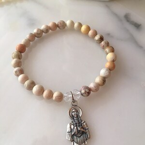 St. Kateri Tekakwitha Bracelet, Saint Kateri White Turquoise Bracelet, Patron Saint Bracelet, Catholic Gifts, Stretch Bracelet