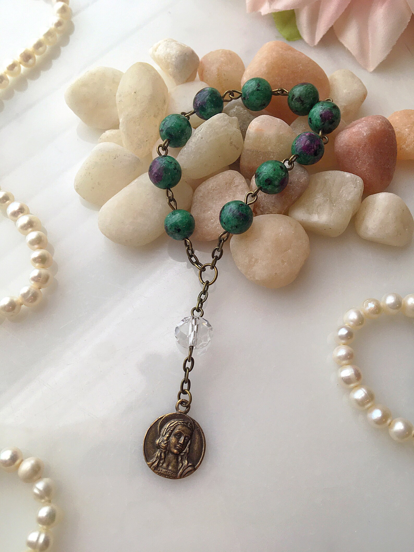 One Decade Ruby St. Mary Magdalene Pocket Rosary, Mary Magdalene Ruby Zoisite Jasper ...