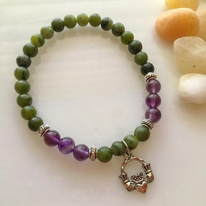 Connemara Marble Claddagh Bracelet, Connemara Marble & Amethyst Bracelet, Celtic Bracelet, Claddagh Jewelry, Irish Bracelet, Celtic Bracelet
