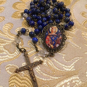 King St. Louis Rosary, Saint Louis IX Rosary, Blue Lapis Lazuli Rosary, French Fleur de Lis Rosary, Vintage Bronze Rosary