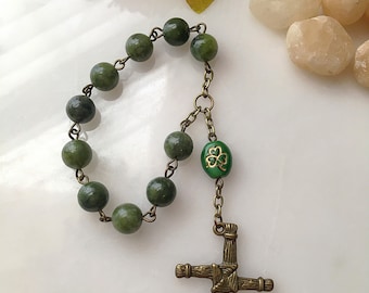 Rosario de bolsillo de mármol de Connemara con cruz de Santa Brígida, Rosario del trébol verde, Rosario irlandés, Rosario celta, Rosario de Santa Brígida de Kildare