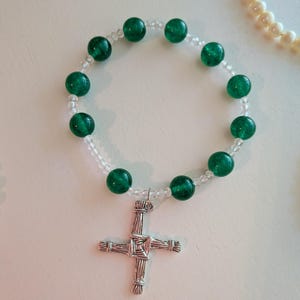 St. Brigid Cross Rosary Bracelet, Dark Green Jade Saint Brigid Bracelet, Bridget of Kildare, St. Brigit Patron Of Ireland