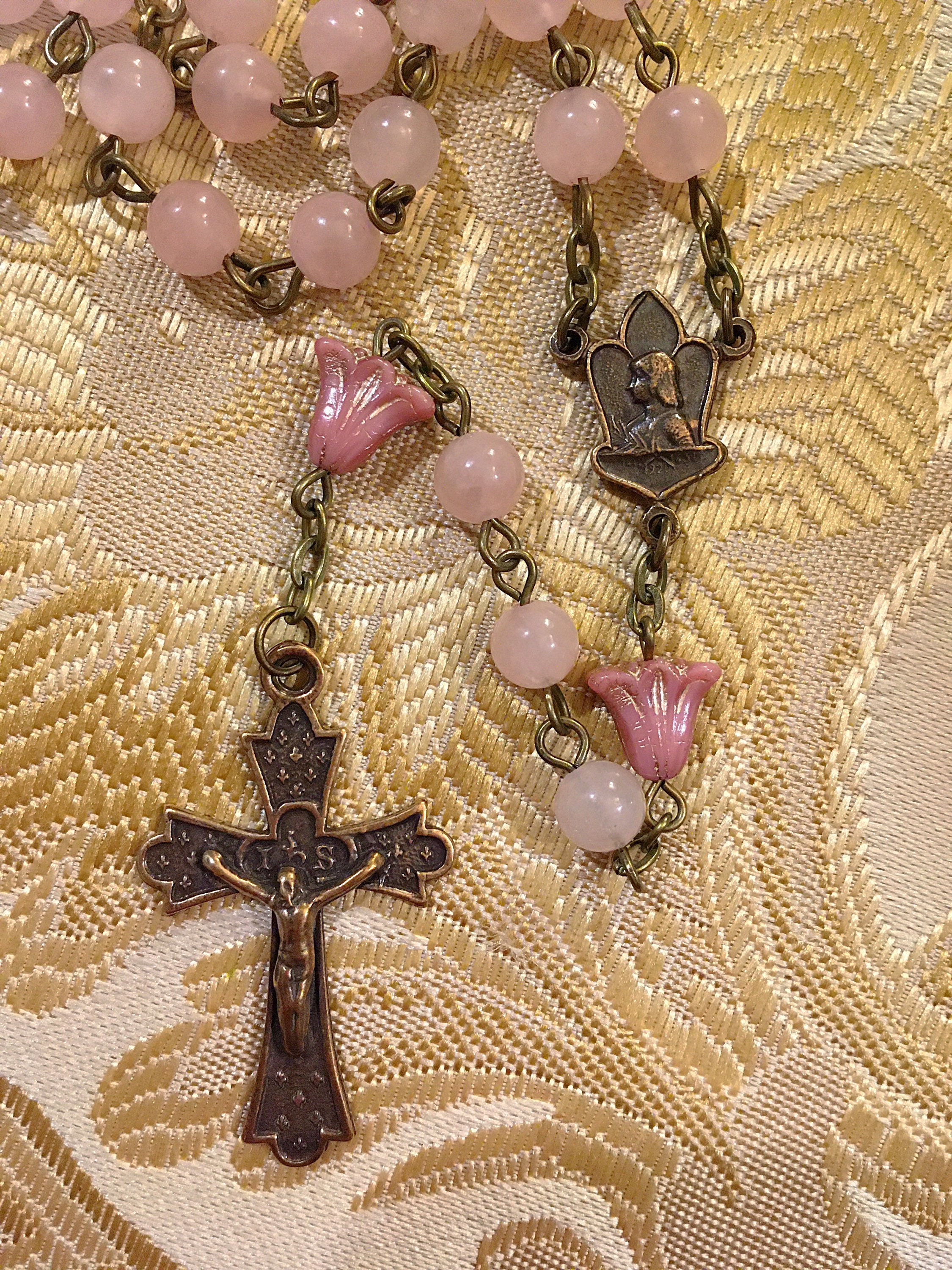 Bronze St Joan of Arc Rosary With Rose Quartz Beads and Czech Etsy