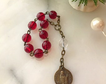 St. Lucy Single Decade Rosary, Red Saint Lucy Rosary Chaplet, St. Lucia of Syracuse Bronze Pocket Rosary