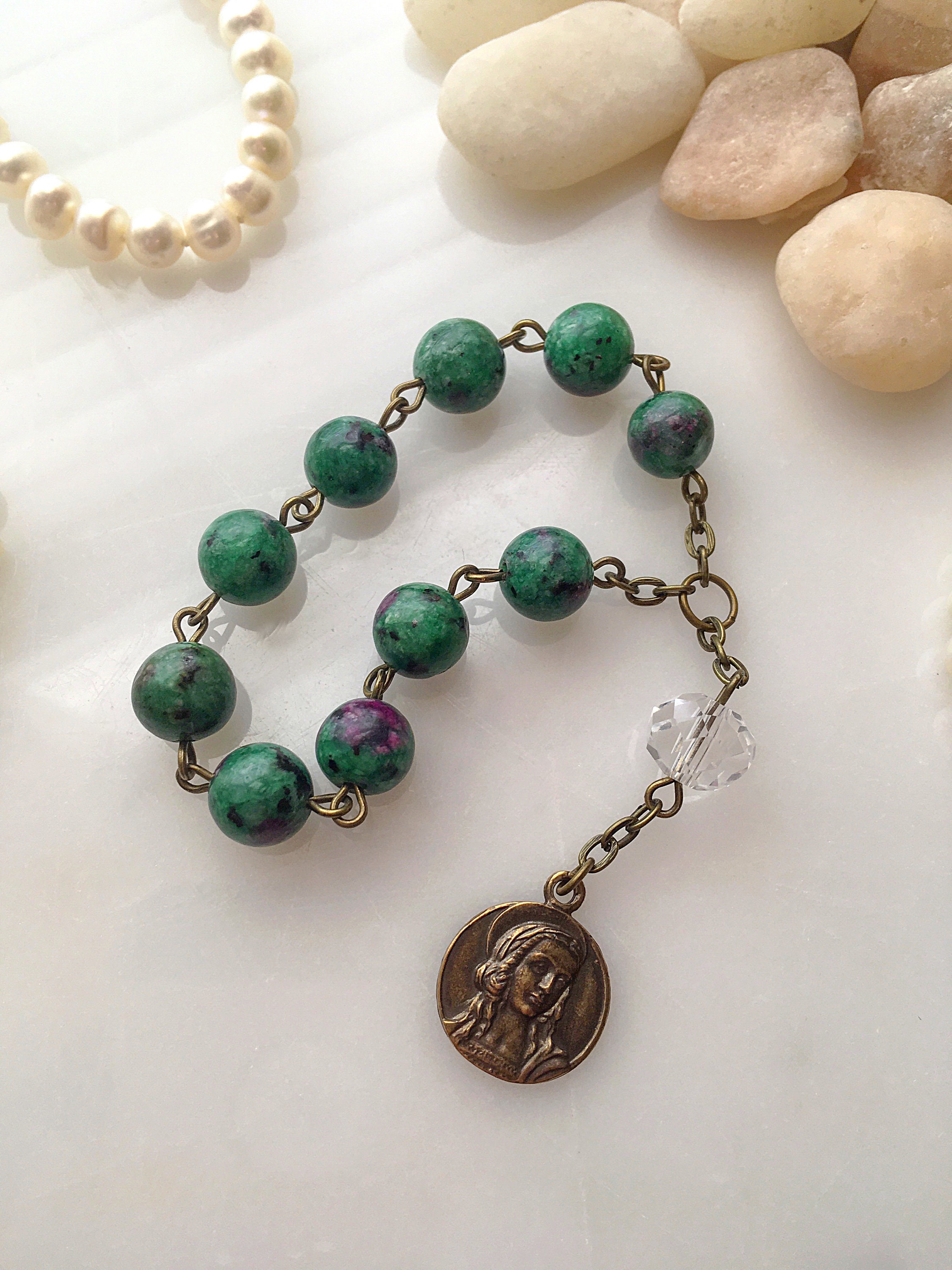 One Decade Ruby St. Mary Magdalene Pocket Rosary, Mary Magdalene Ruby Zoisite Jasper ...