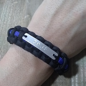 Thin Blue Line Law Enforcement with Badge Number Support Paracord Bracelet