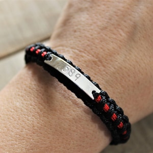 Thin Red Line with Badge Station Plate Firefighter Support Micro Paracord Bracelet