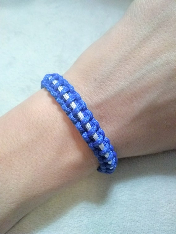 Thin White Line on Blue EMT EMS Support Micro Paracord Bracelet 