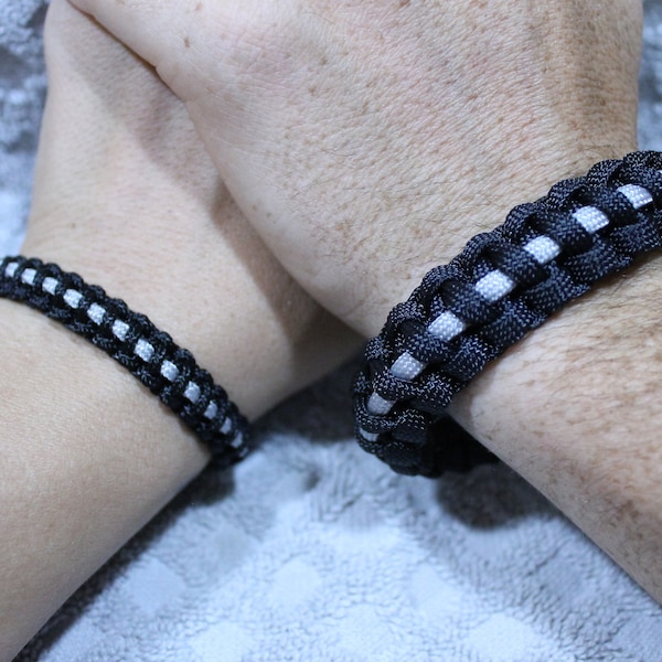 His and Hers Thin Grey / Silver Line Corrections Officer Support Paracord Bracelet