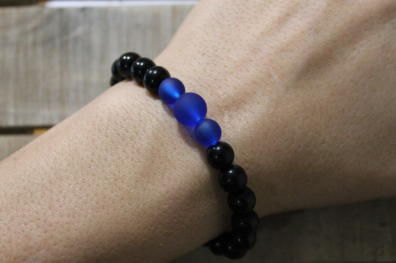 Thin Blue Line Law Enforcement Support Bead Bracelet Etsy