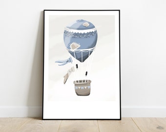 Kinderzimmer Wandbild Poster Heißluftballon Nursery Jungen Art Kunstdruck A4 A3 PDF druckbar