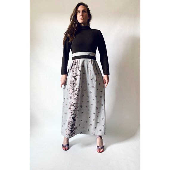 vintage 1970s empire waist floral print maxi dress