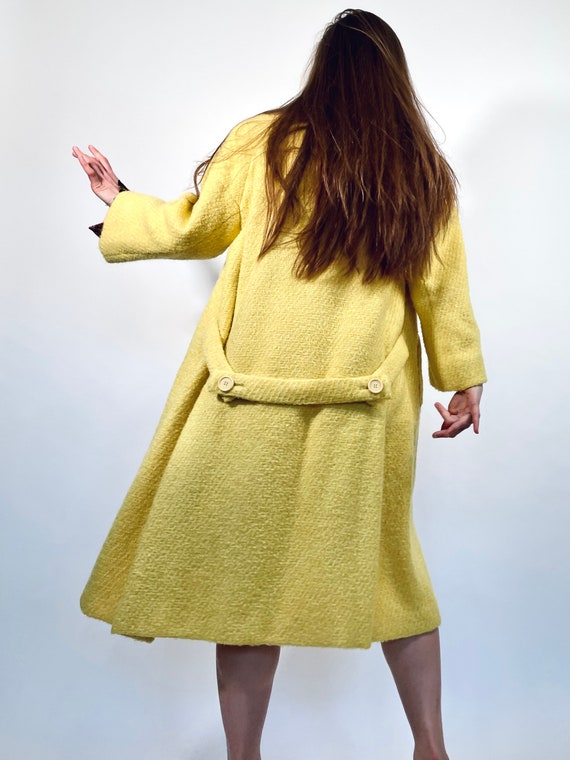 vintage 1960s wool bouclé coat 60s canary yellow … - image 3
