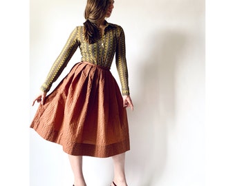 vintage textured bronze skirt full skirt w24