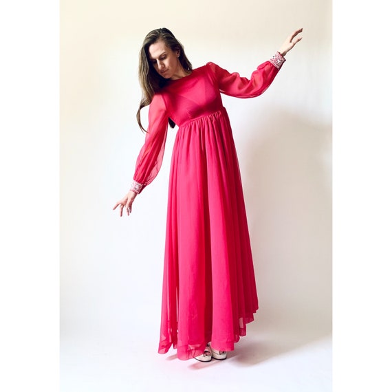 vintage 1970s dress 60s 70s sheer empire waist max