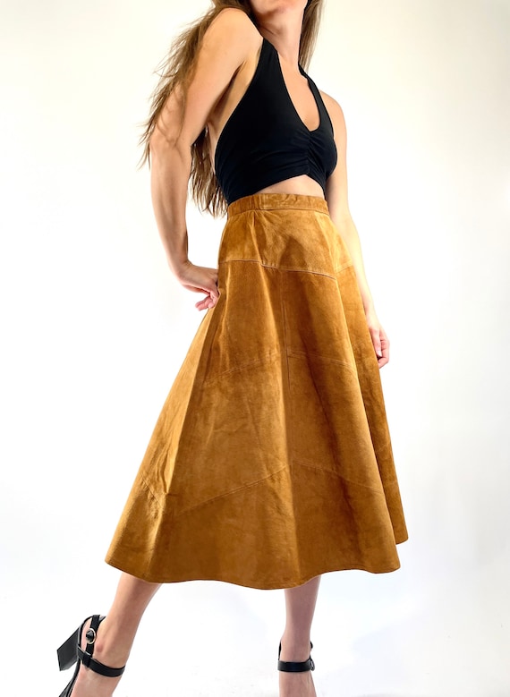 1990s suede skirt vintage 90s a-line skirt small - image 2