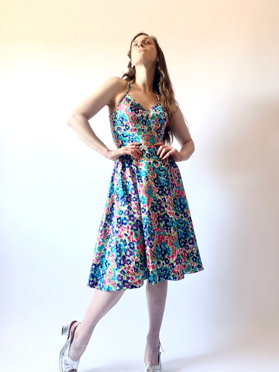 1970s dress vintage 60s 70s cotton floral dress h… - image 1