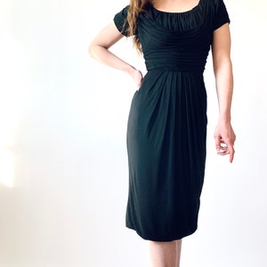 1950s dress vintage 50s ruched bodice draped skirt fitted dress w24 lbd image 2