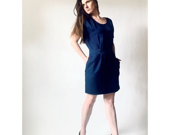 90s navy silk dress vintage secretary dress