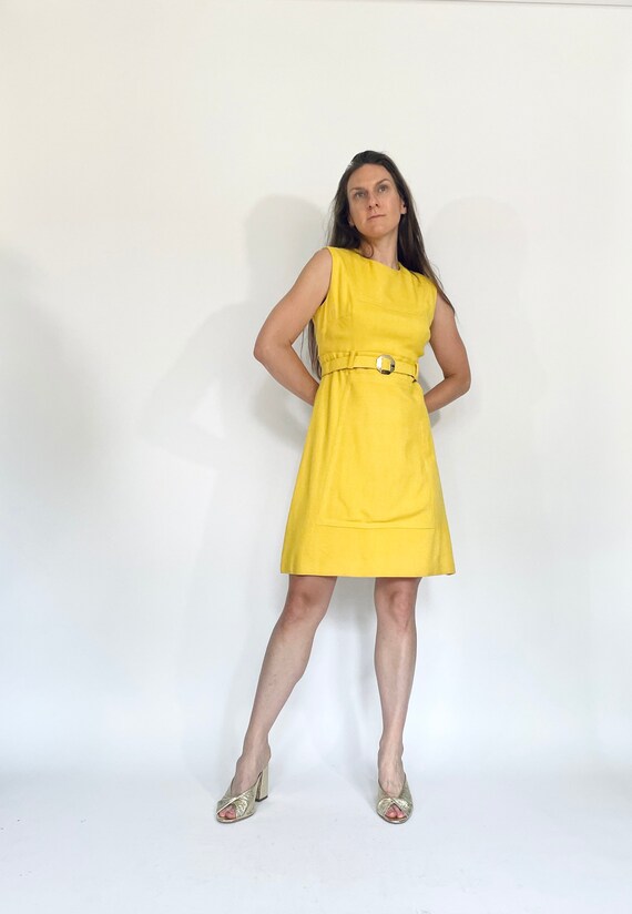 1960s dress vintage 60s yellow linen empire waist… - image 4