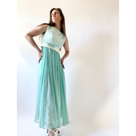 1960s dress vintage 60s empire waist maxi dress w… - image 1