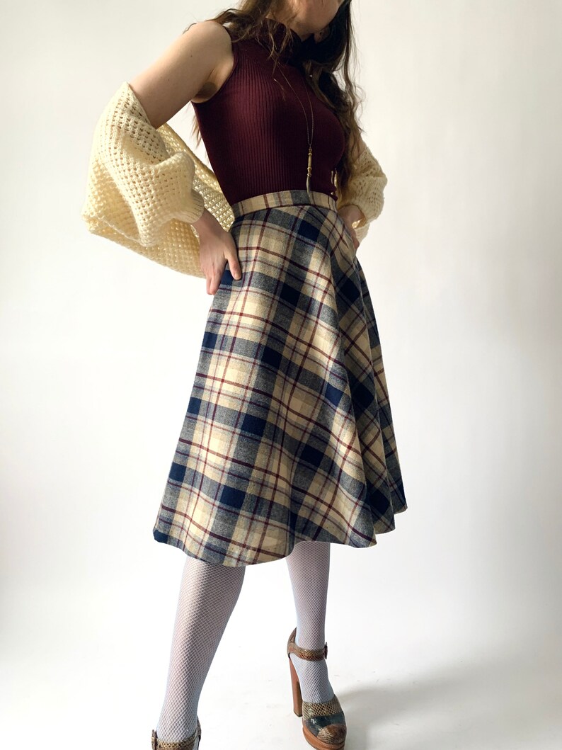 vintage plaid skirt 70s wool skirt w 26 small image 2