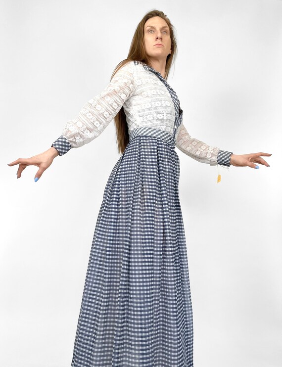 1970s dress vintage 70s gingham maxi dress by Mar… - image 3