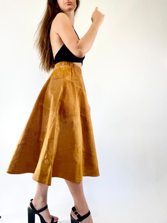 1990s suede skirt vintage 90s a-line skirt small - image 3