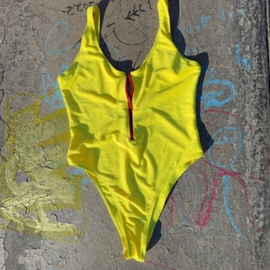 vintage french cut yellow one piece 90s y2k swimwear image 4