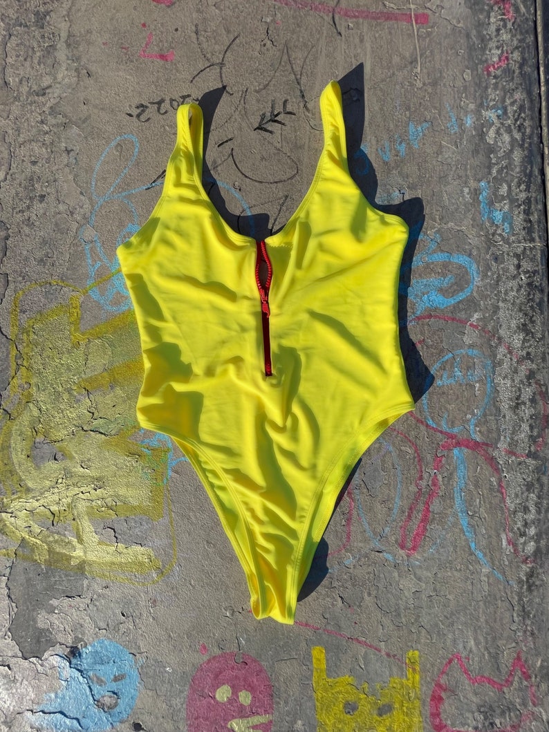 vintage french cut yellow one piece 90s y2k swimwear image 4