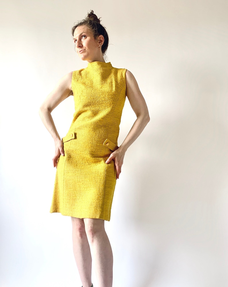 1960s dress vintage 60s yellow princess line sheath dress by Jonathan Logan image 1