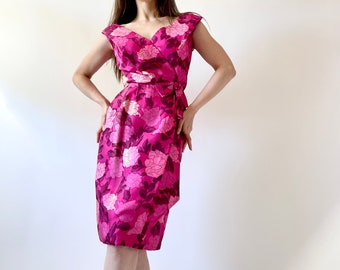 1960s dress vintage 60s floral silk wiggle dress w25