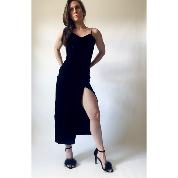 90s velvet dress vintage 1990s front slit black ve