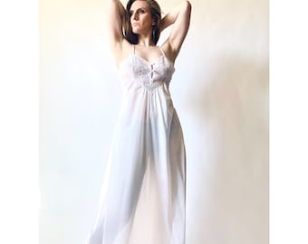 vintage lingerie 1980s white lace gown