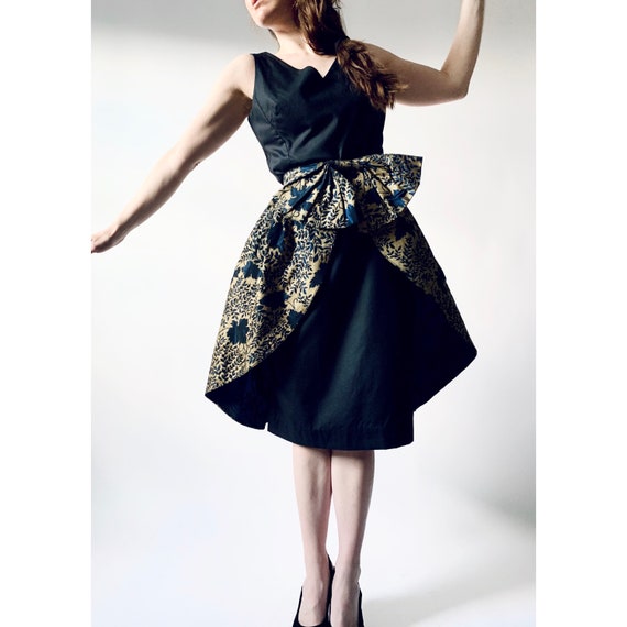 1950s overskirt vintage big bow gold sateen oversk