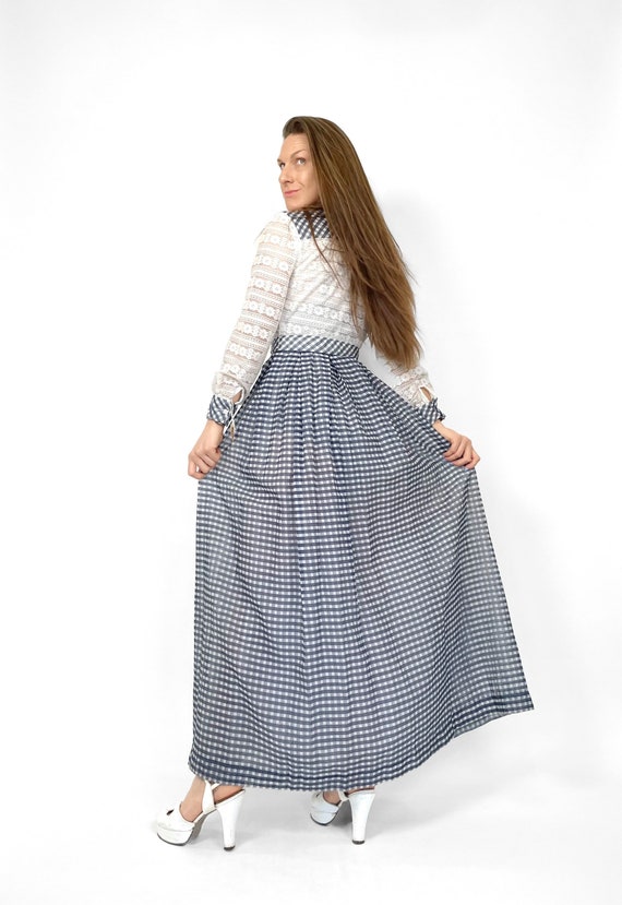 1970s dress vintage 70s gingham maxi dress by Mar… - image 4