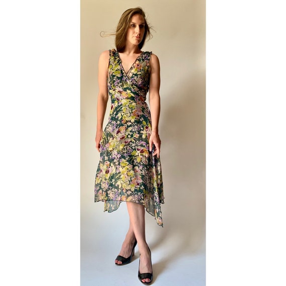 1990s Dress Sheer Floral Wrap Dress