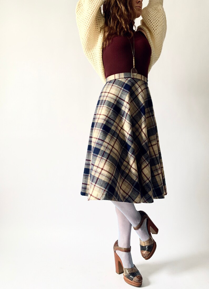 vintage plaid skirt 70s wool skirt w 26 small image 3