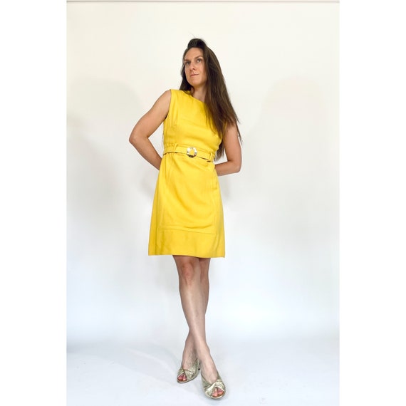 1960s dress vintage 60s yellow linen empire waist… - image 1