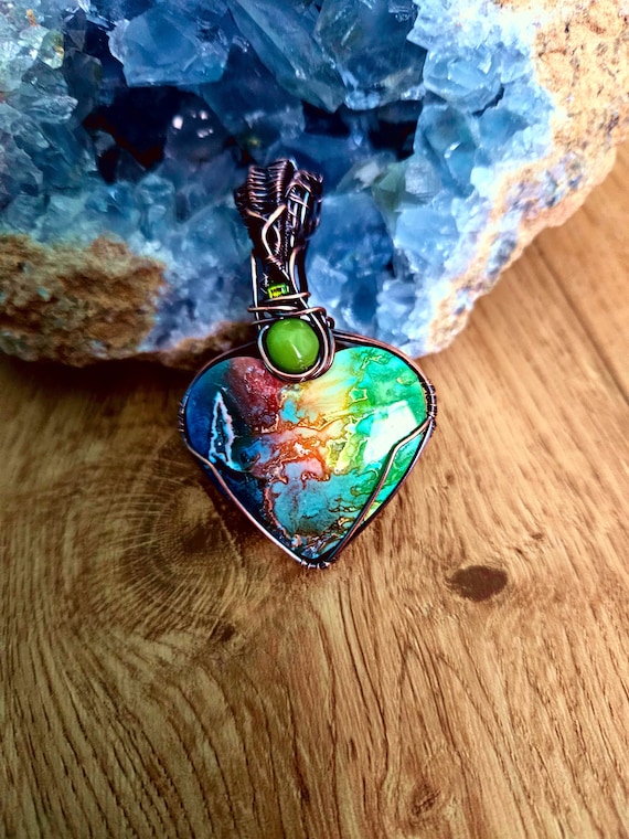 Rainbow Heart Wire Wrapped Pendant