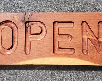Solid red cedar open/closed sign