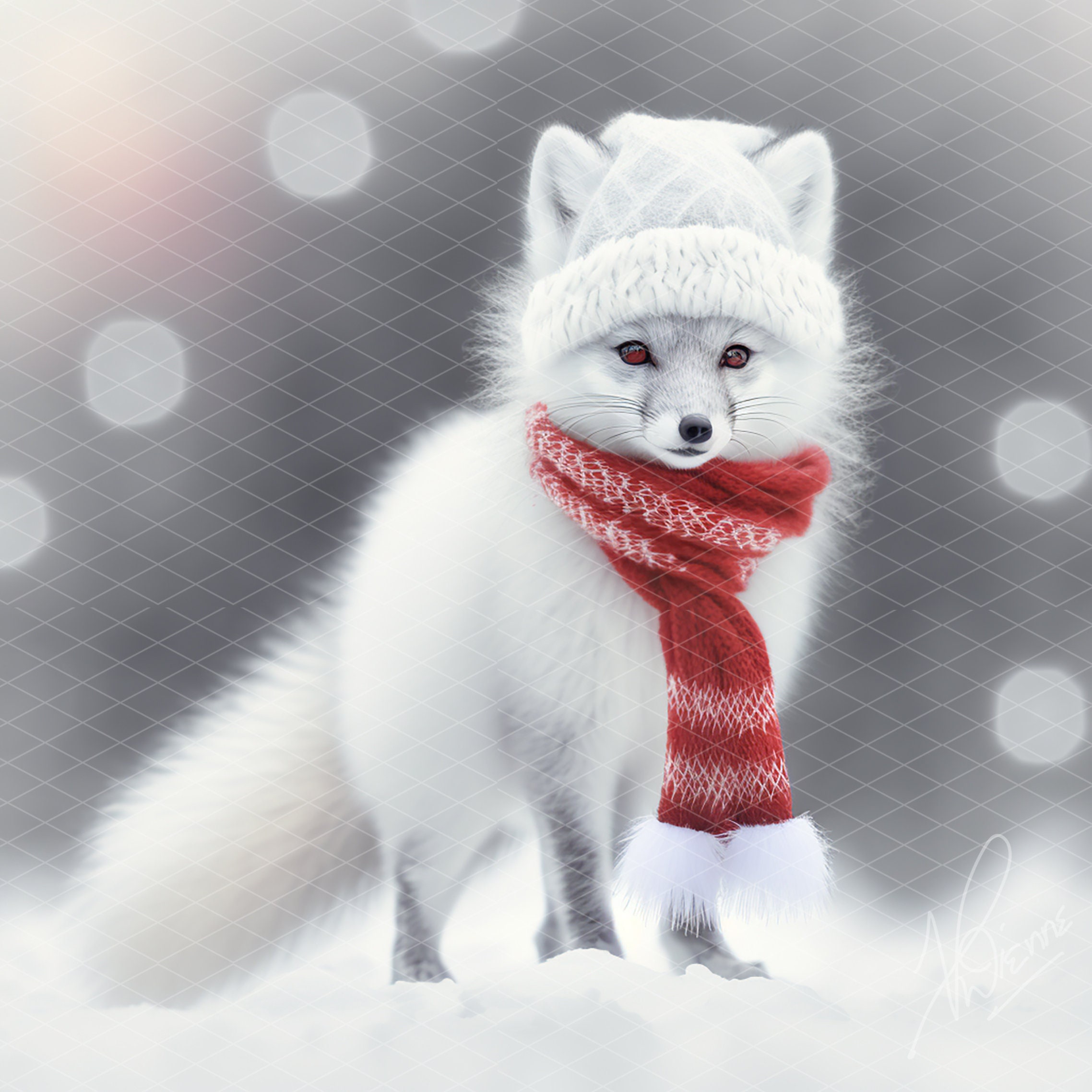 An adorable arctic fox all wrapped up for winter