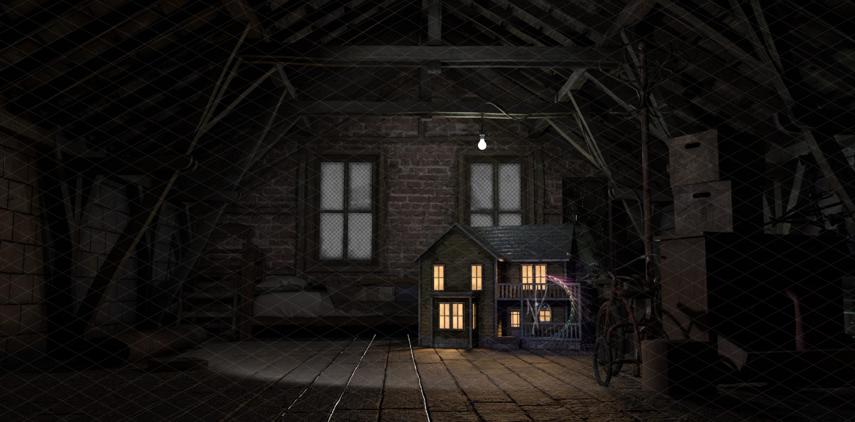 Creepy Old Attic With Lit up Dolls House Backdrops/background - Etsy