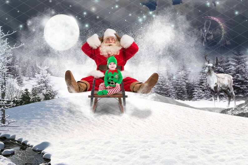 Christmas Santa on a Sleigh Ride in the Snow Digital | Etsy