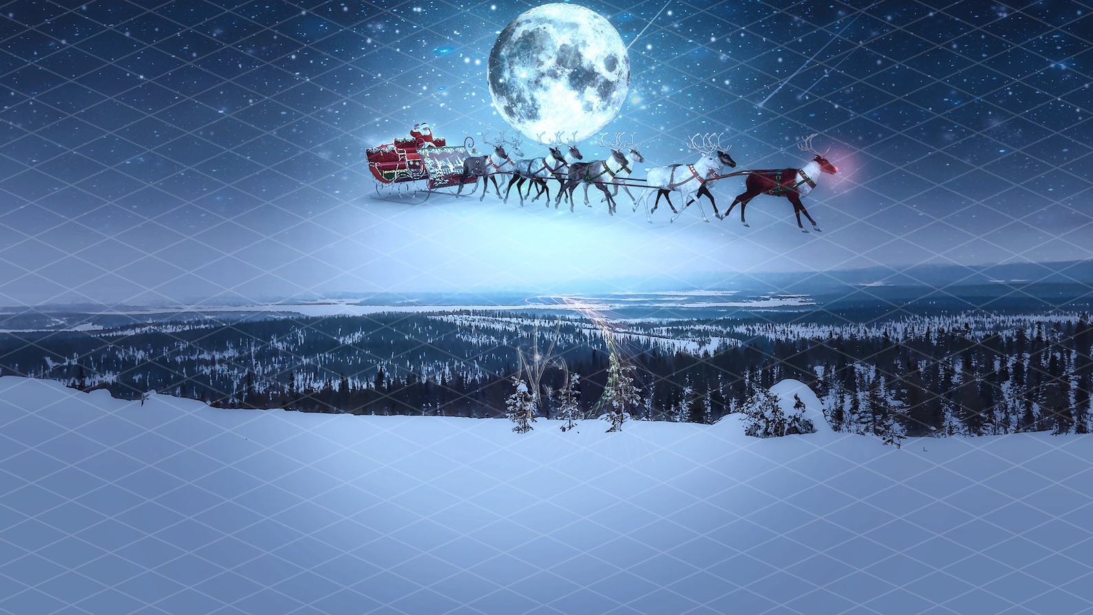 Santa Delivering on Christmas Eve Flying in the Sky Under the Etsy