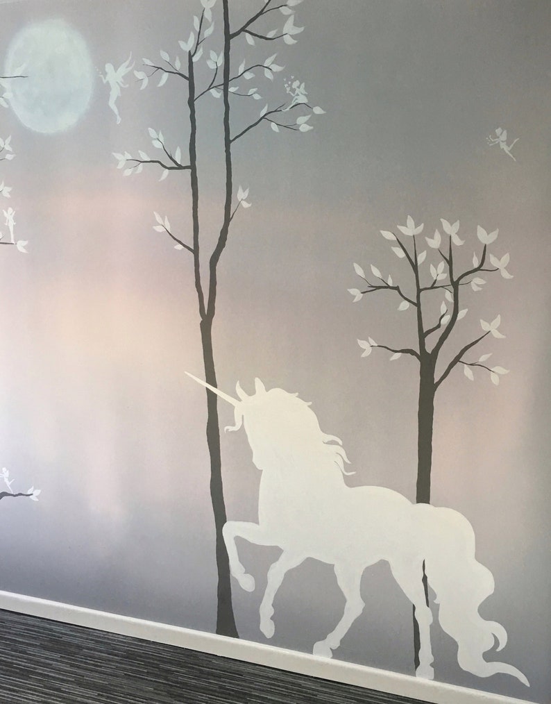 Unicorn Mural wall art unicorns and fairies handpainted Etsy