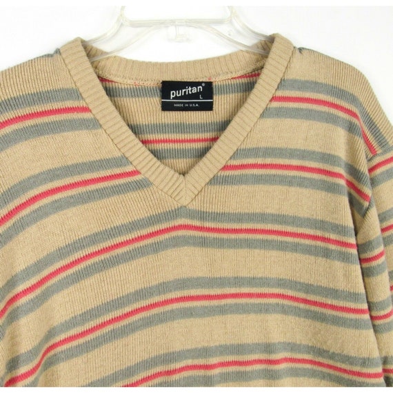 Vintage 80s Puritan Sweater Mens L Beige Stripes … - image 2