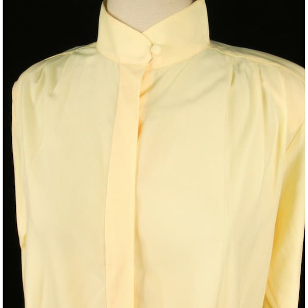 Vintage 90s Yves St. Clair Yellow Blouse M High Neck Long Sleeves Padded NOS